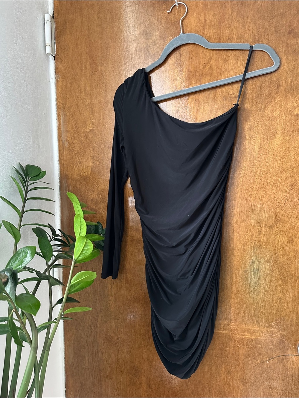 Black One-Shoulder Draped Cocktail Dress